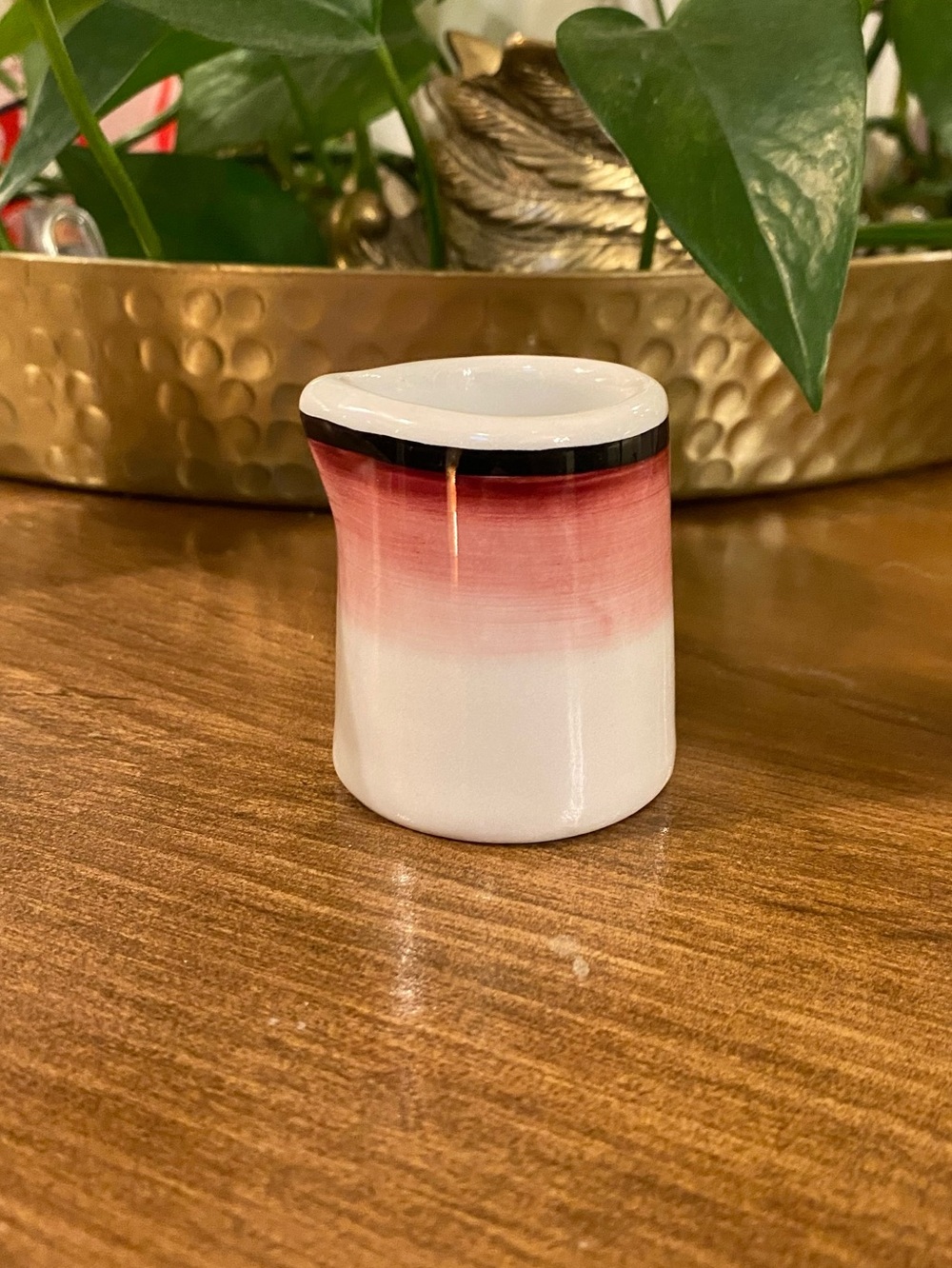 VTG Restaurant Ware Individual Ceramic Creamer Gradient Red White Black Stripe